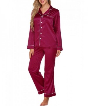 PJ Sets Womens Satin Pajamas Long Button-Down Sleepwear Set Loungewear ...