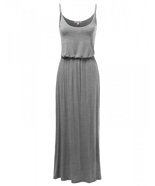 Women's Solid Adjustable Strap Cami Maxi Dresses - Gray - CB11USDJFSJ